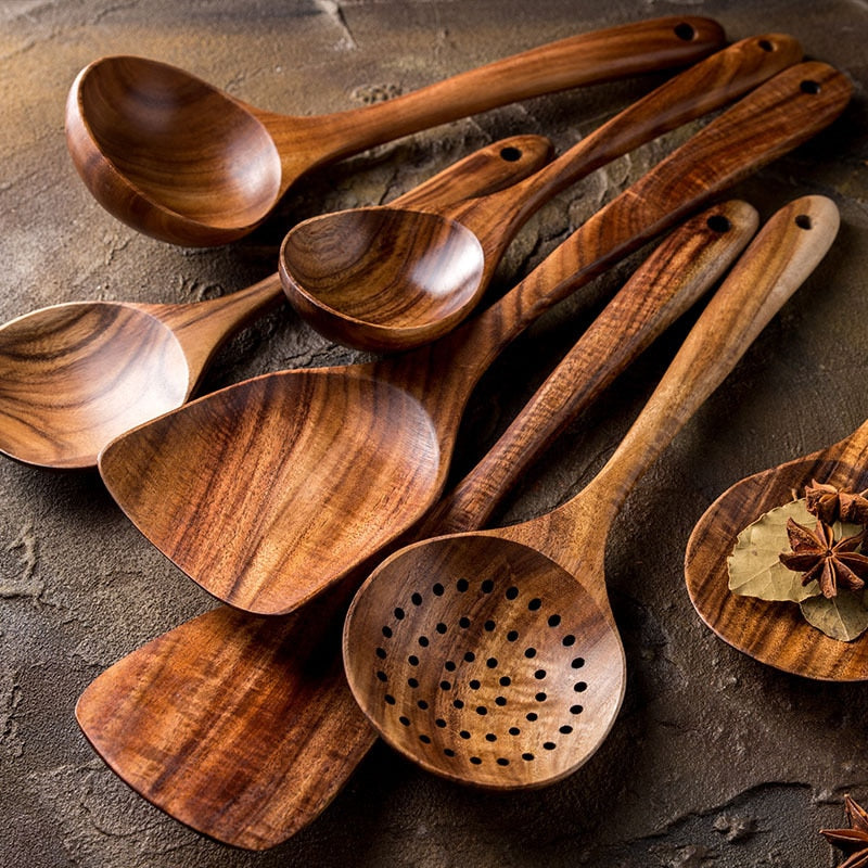 TEAK WOODEN UTENSIL SET